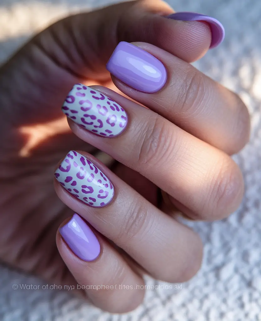summer nail design ideas 2025 Lavender Leopard Print for Preppy Vibes