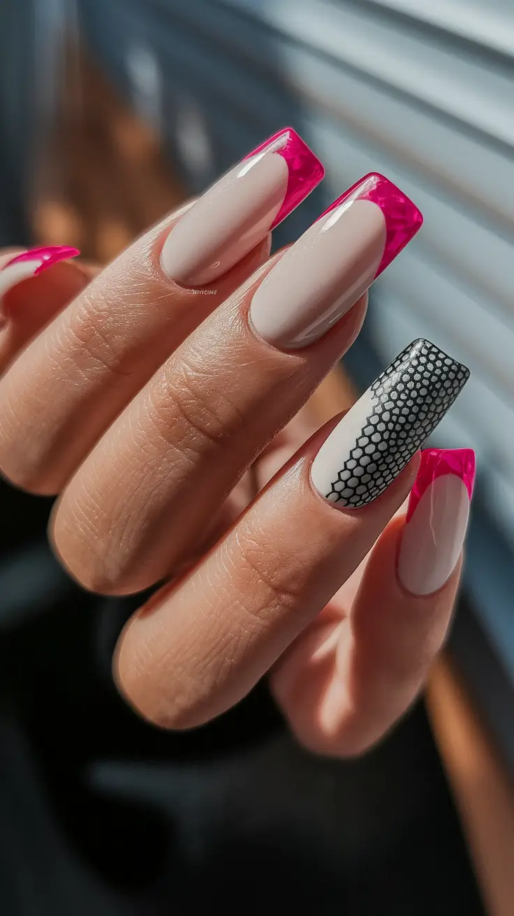 summer nail design ideas 2025 High Contrast French With Graphic Edge