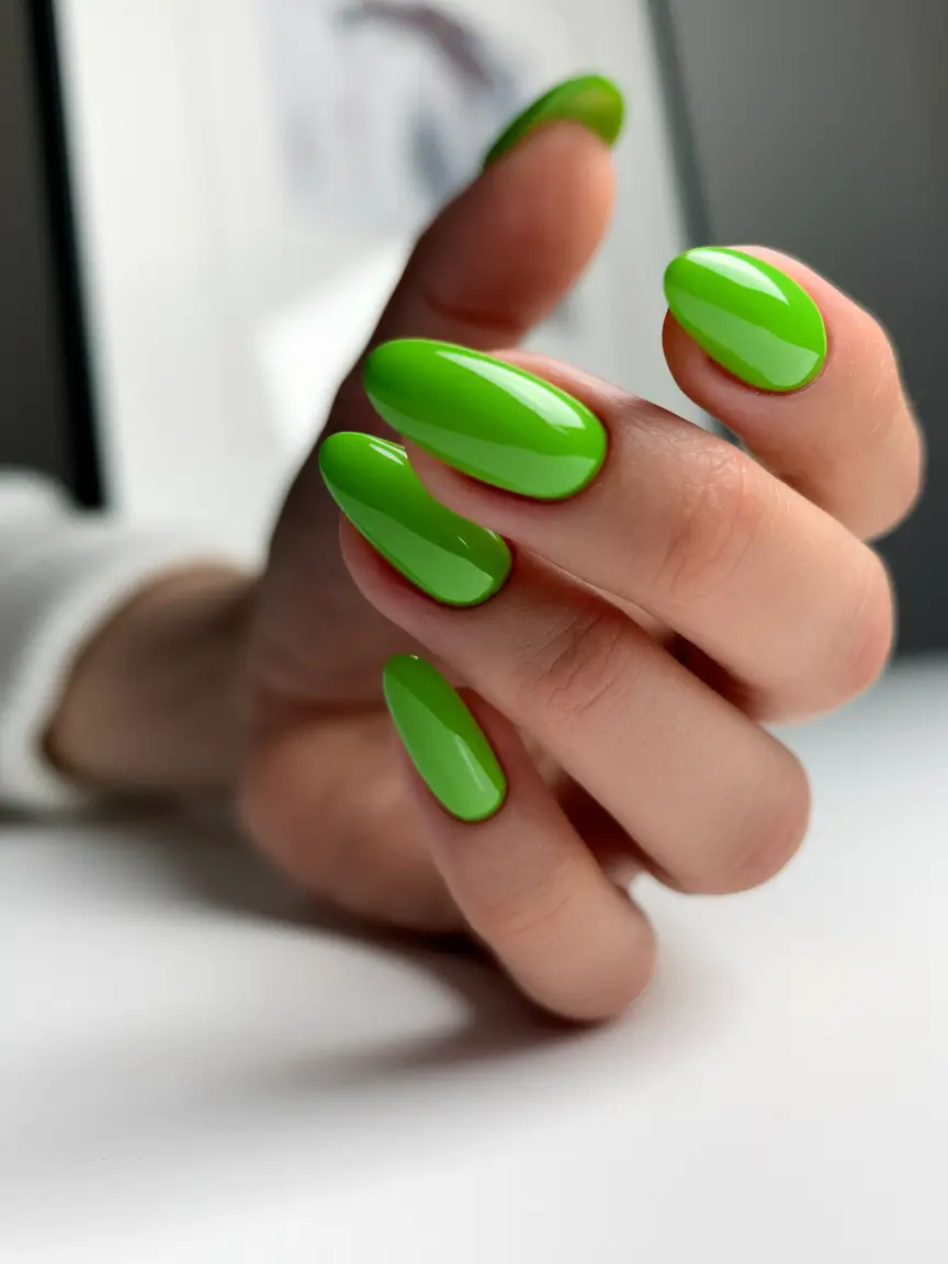 summer nail design ideas 2025 Glossy Neon Green Power Look