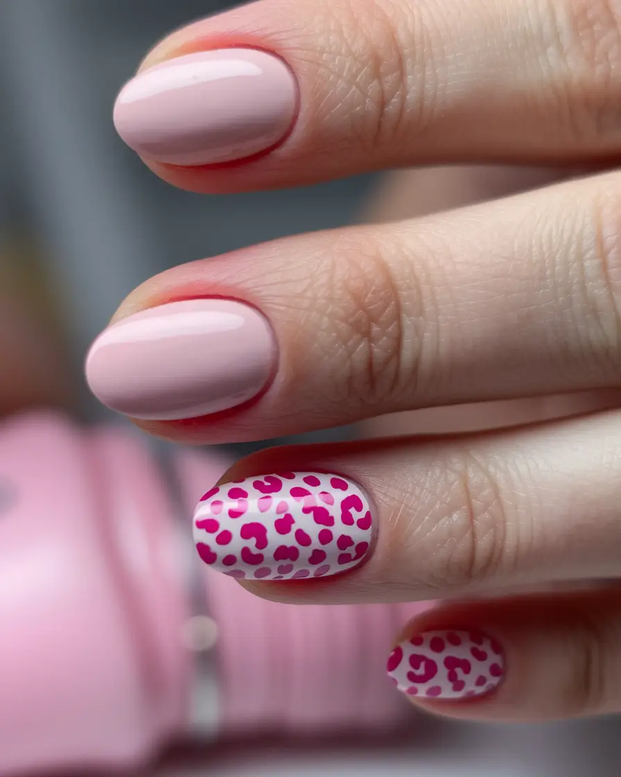 summer nail design ideas 2025 Pink Leopard Pop in Soft Neutrals