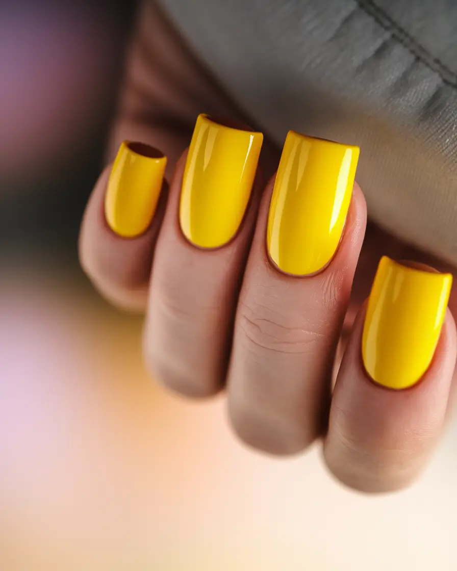 summer nail design ideas 2025 Classic Glossy Yellow for a Sunny Pop