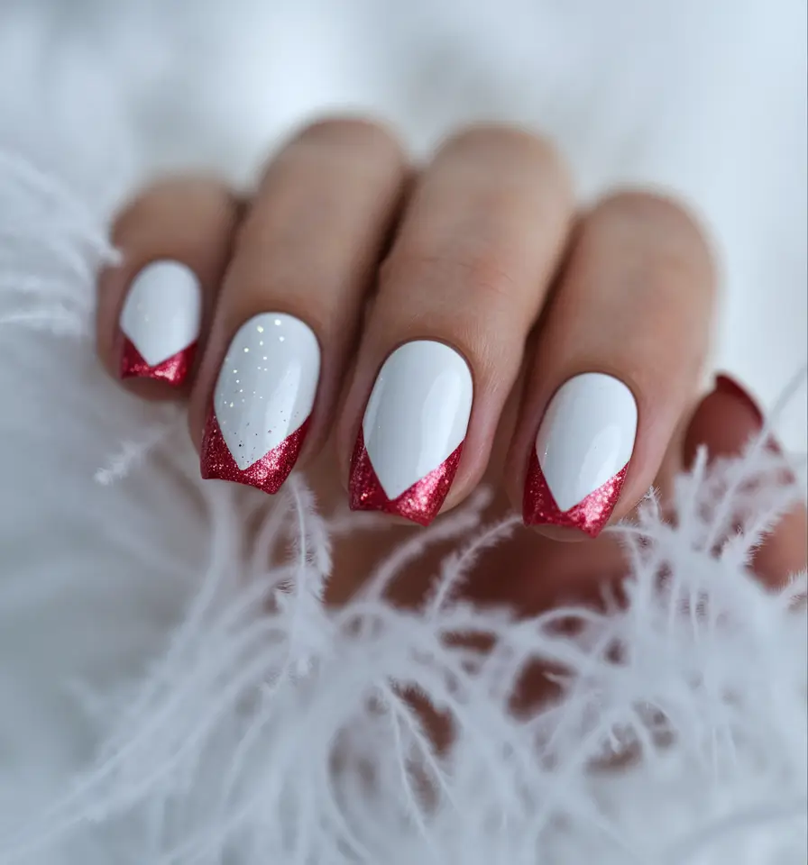 summer nail design ideas 2025 Modern Red French With a Shimmer Edge