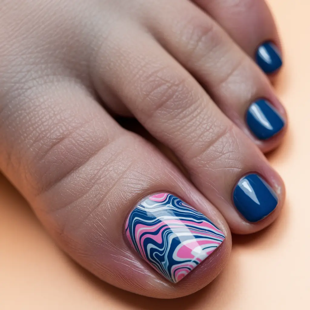 summer toe nails ideas 2025 Ocean Wave Marble