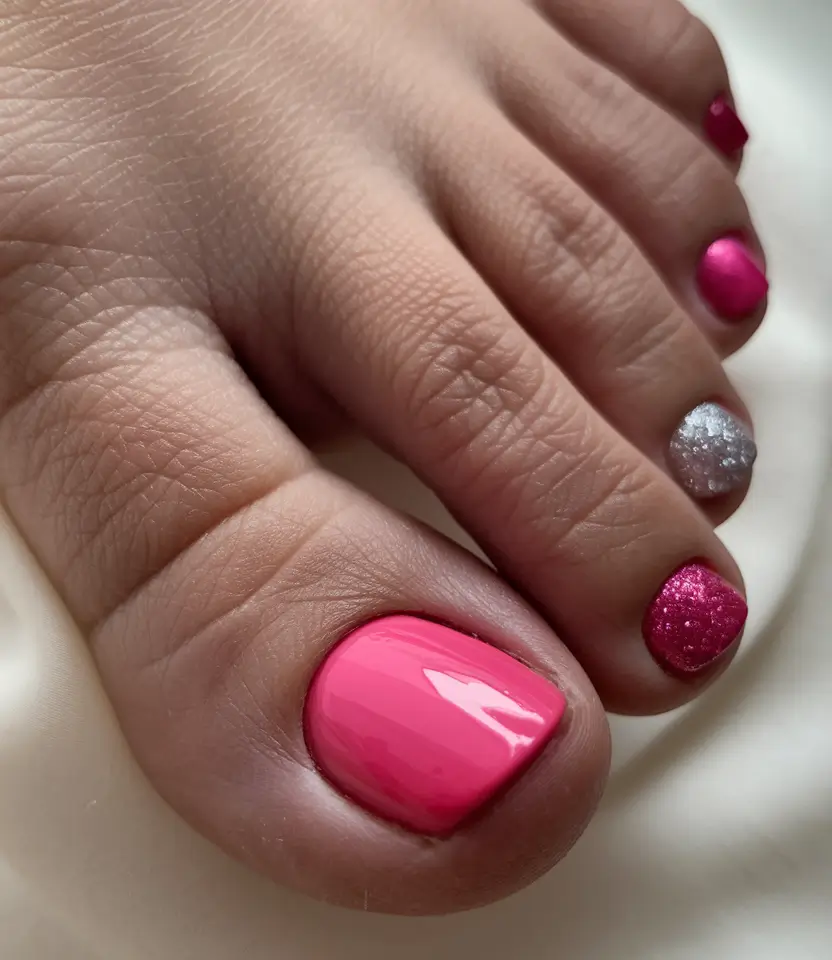 summer toe nails ideas 2025 Barbiecore Popsicle