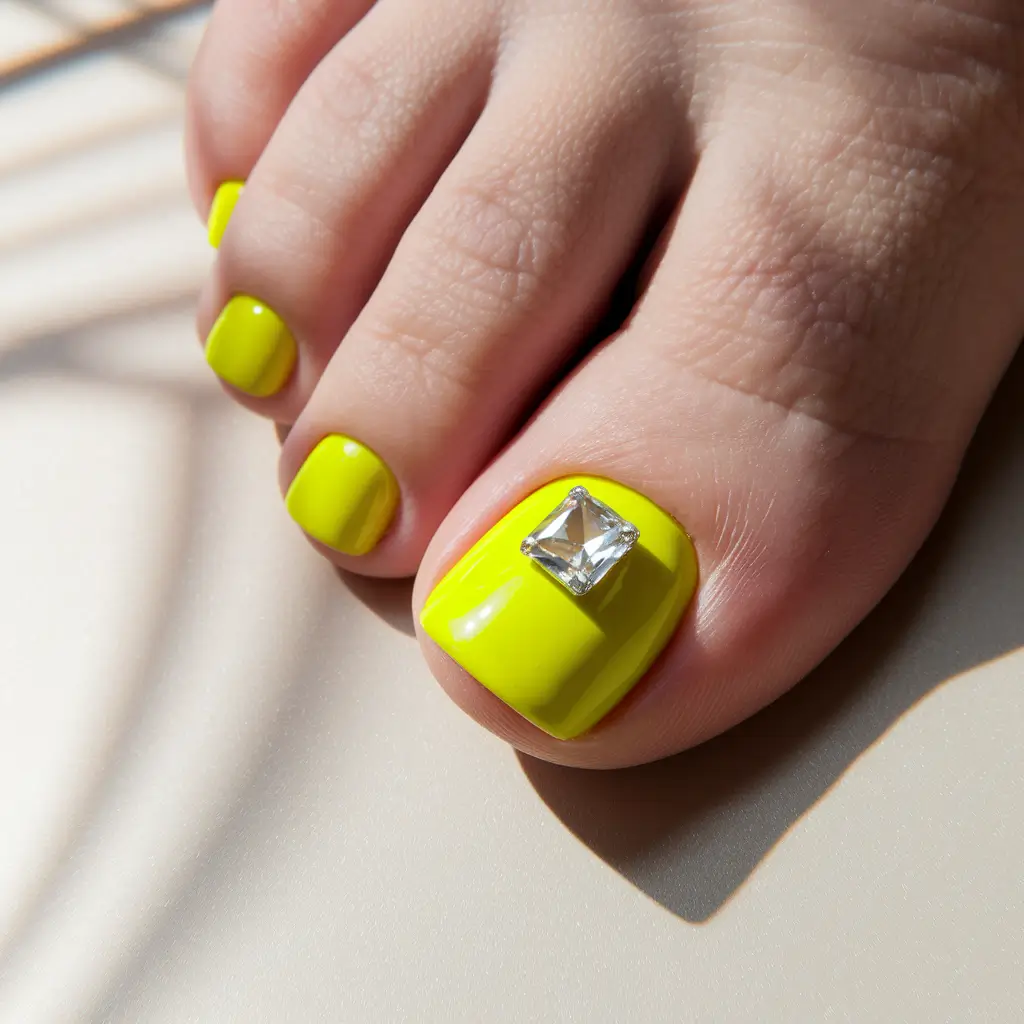 summer toe nails ideas 2025 Highlighter Luxe with Gemstone Accent