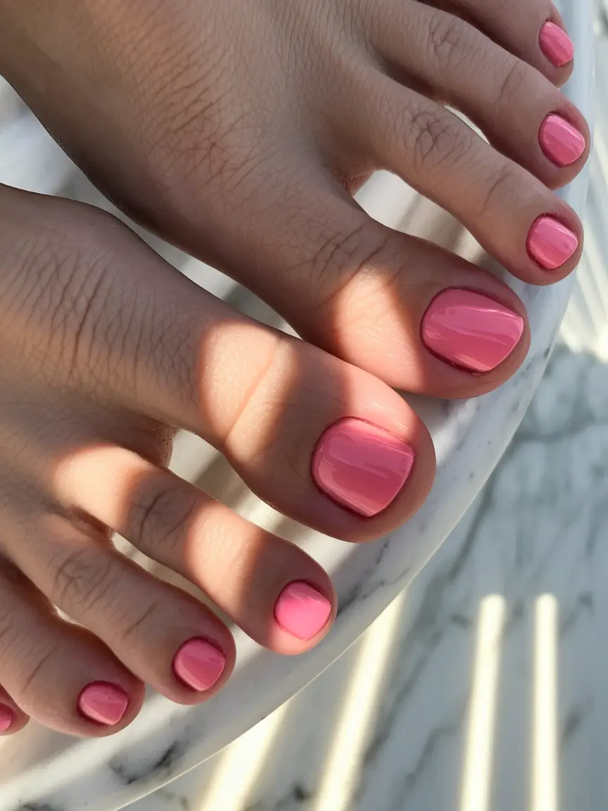 summer toe nails ideas 2025 Pink Sorbet Simplicity