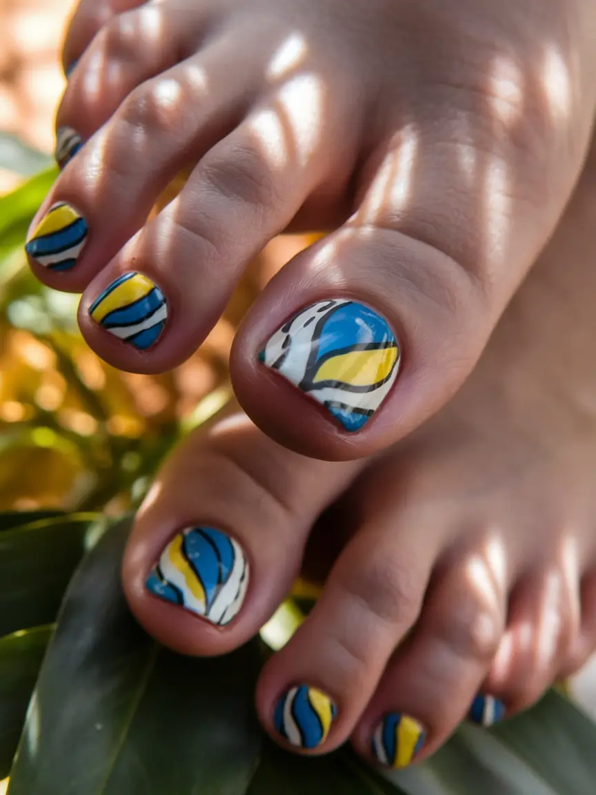 summer toe nails ideas 2025 Retro Beach Swirl
