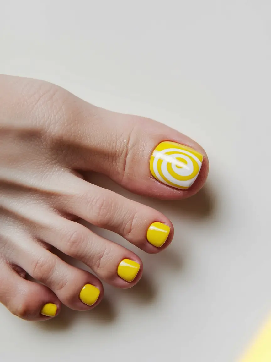 summer toe nails ideas 2025 Lemon Lollipop Spiral