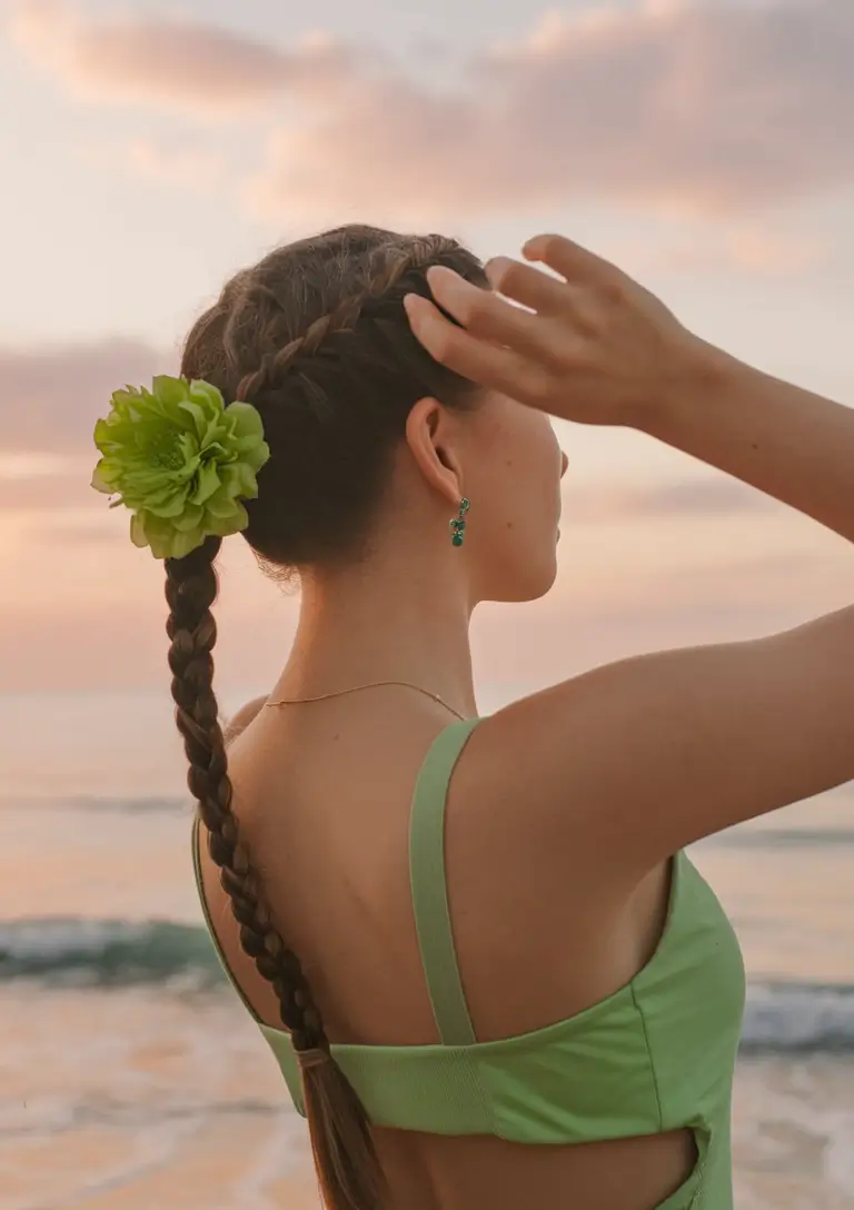 Summer Updo Hairstyles 2025: Simple Styles+Braided Crown Elegance with Floral Drama