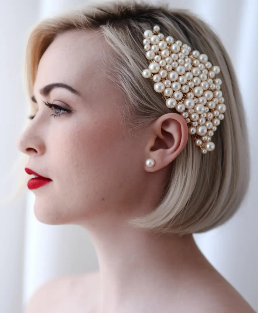 Summer Updo Hairstyles 2025: Simple Styles Pearled Retro Bob with a Bold Twist