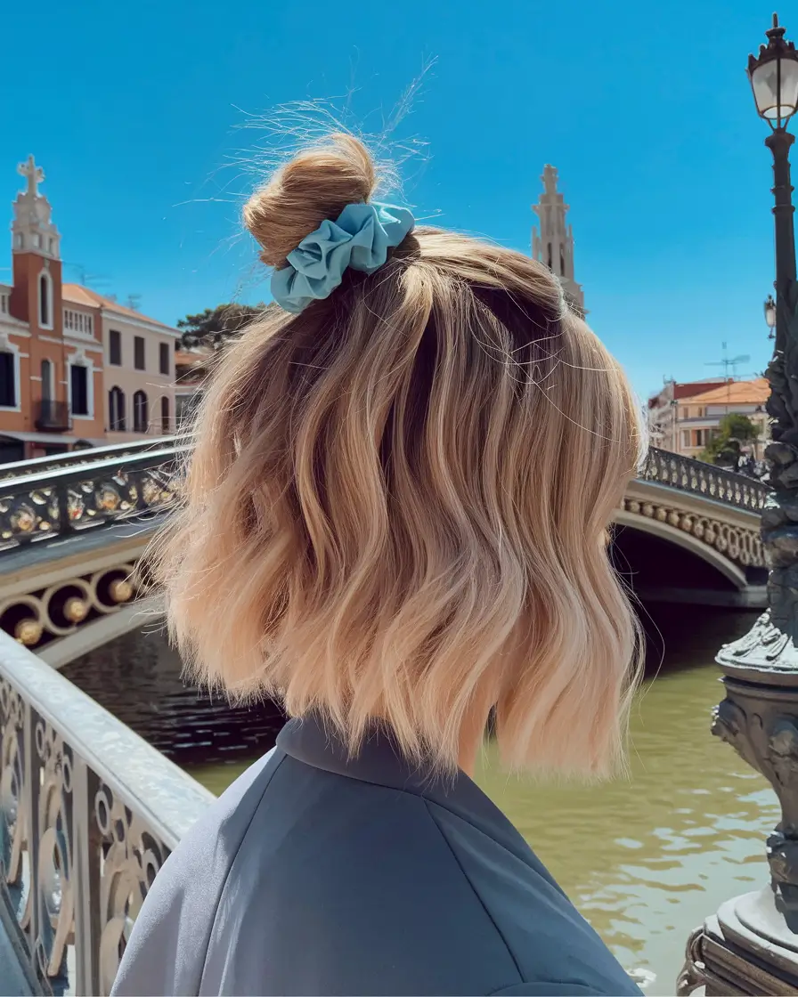 Summer Updo Hairstyles 2025: Simple Styles Half-Up Scrunchie Chic