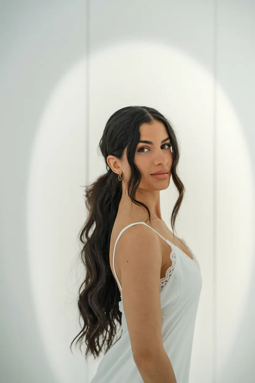 Summer Updo Hairstyles 2025: Simple Styles Soft Romantic Ponytail with Loose Waves