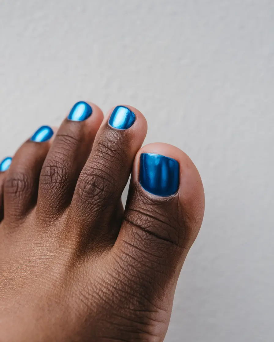 Toes That Shine in June 2025 Chrome Blue That Screams Poolside