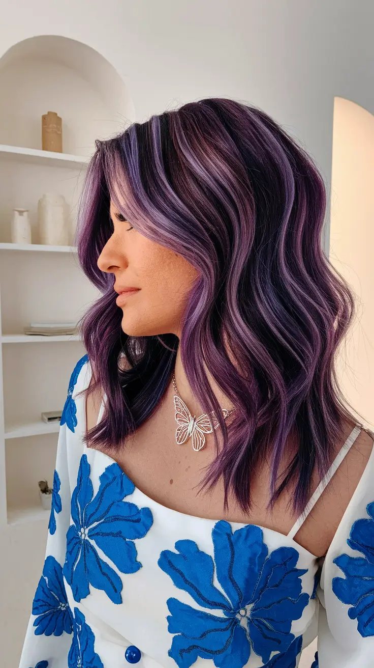 purple blonde highlights summer balayage vibrant color