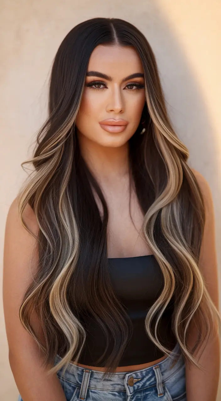 summer-highlights-ideas-dark-brown-blonde-contrast
