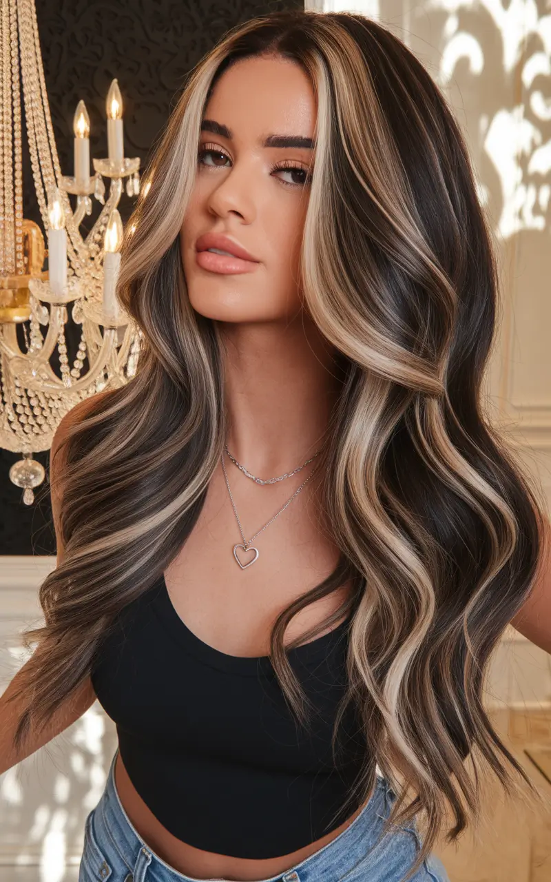 bright blonde balayage dark brown highlights