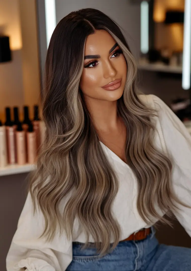 summer highlights ombre brunette blonde wavy hairstyle