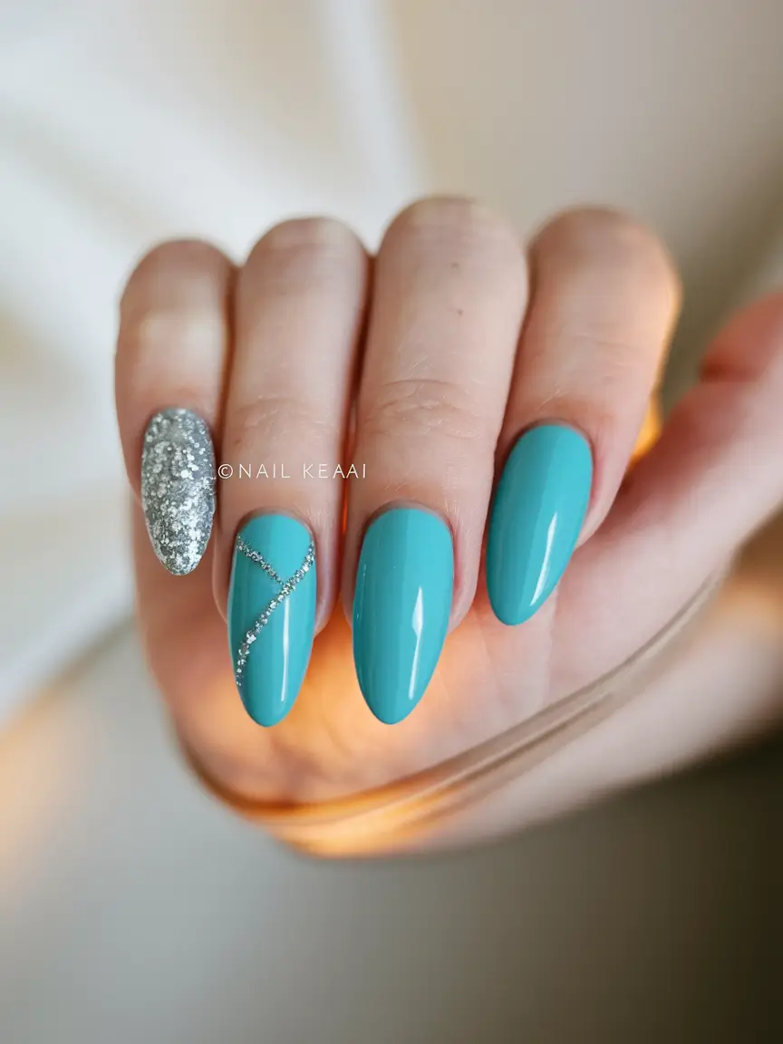 Tropical Vacation Nails for Summer 2025 Seafoam Shimmer with Silver Sparkle