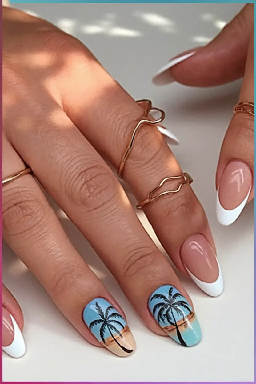 Tropical Vacation Nails for Summer 2025 French Beach Tips & Island Palms