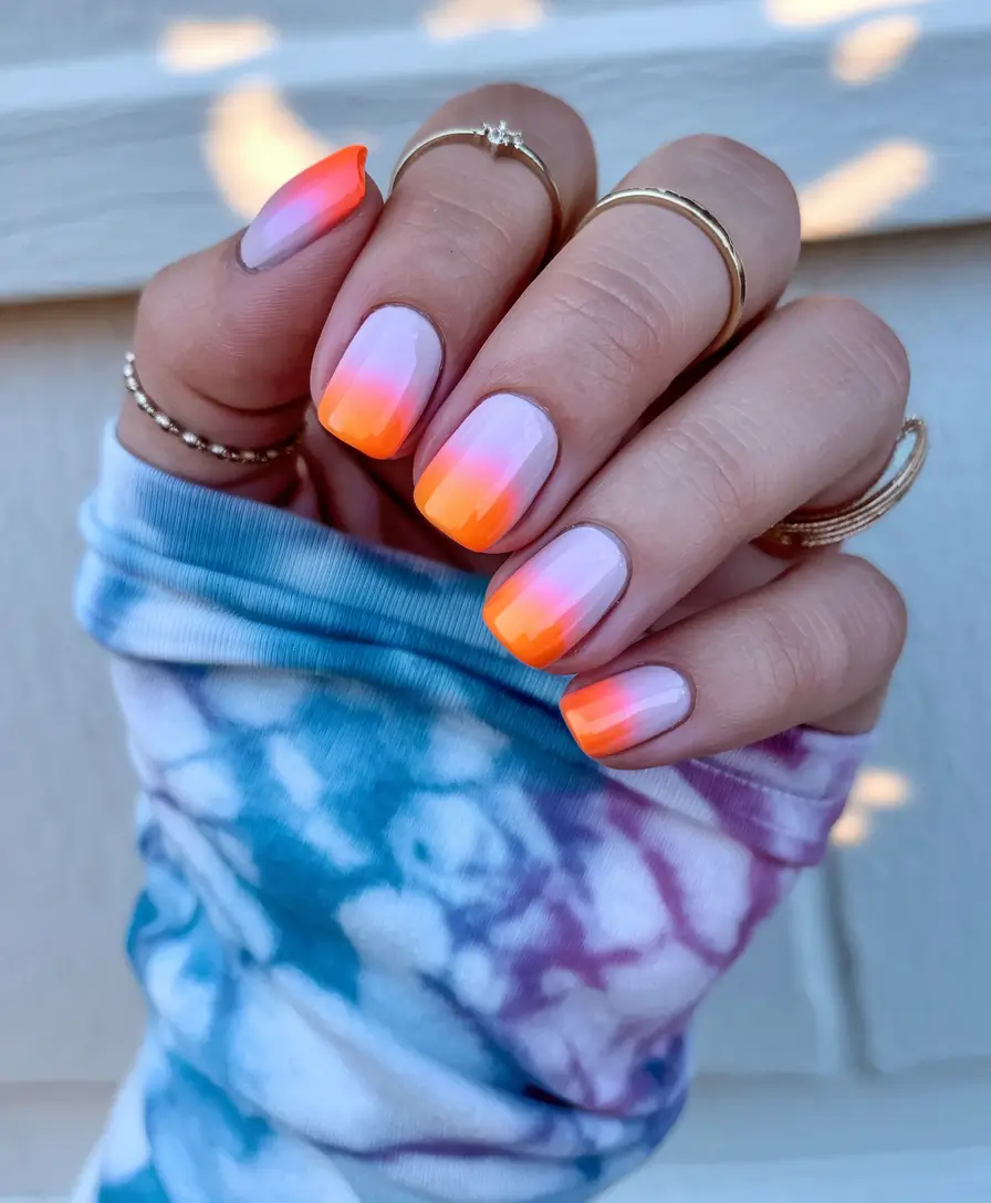 Tropical Vacation Nails for Summer 2025 Hot Coral & Orange Fade
