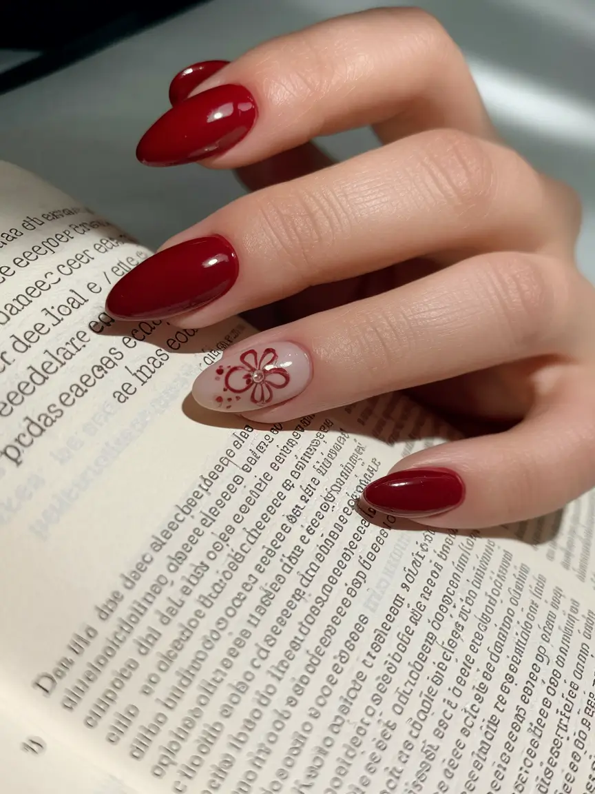 Tropical Vacation Nails for Summer 2025 Classic Crimson with a Floral Twist
