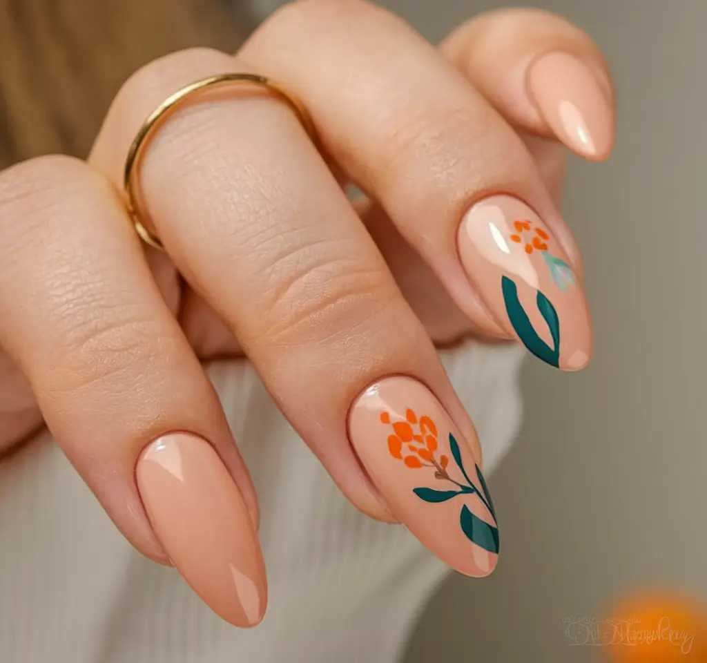 Tropical Vacation Nails for Summer 2025 Minimalist Peach with Graphic Botanicals