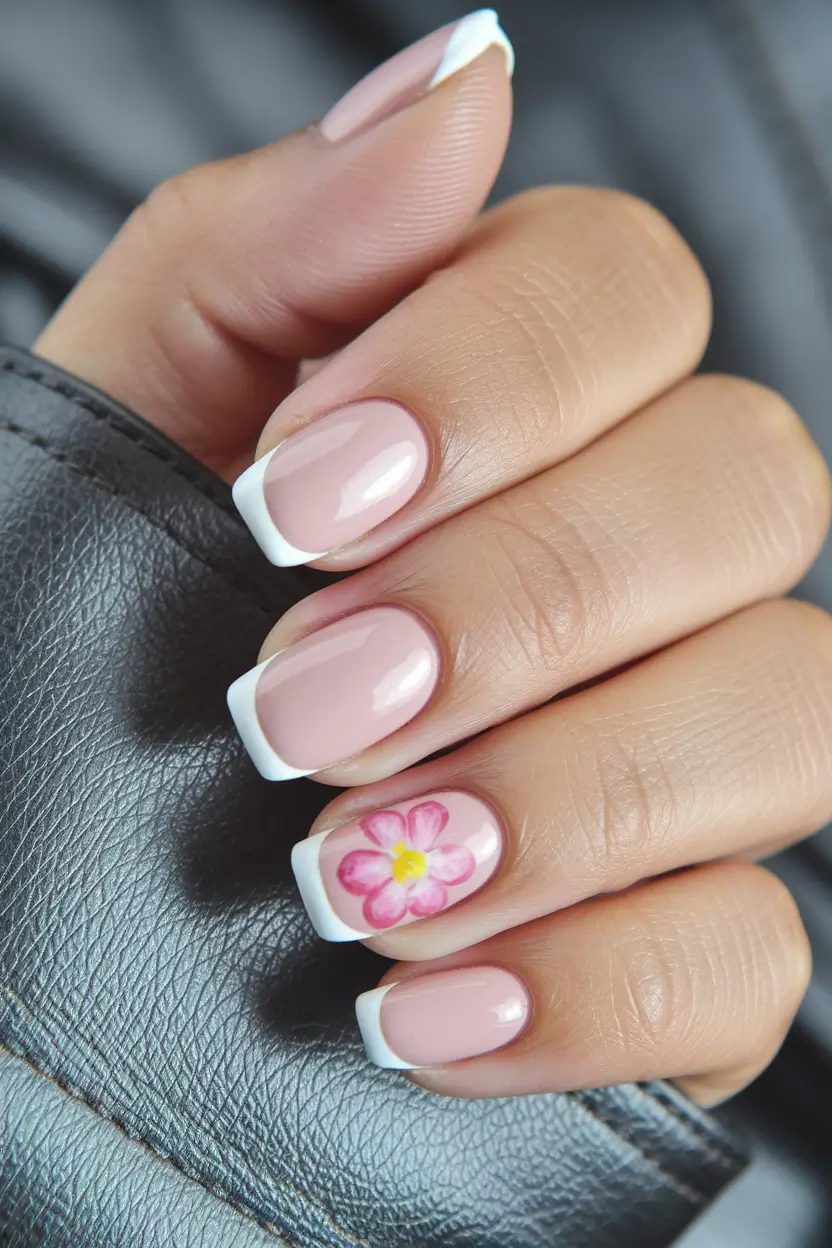 Tropical Vacation Nails for Summer 2025 French Tip with a Floral Pop