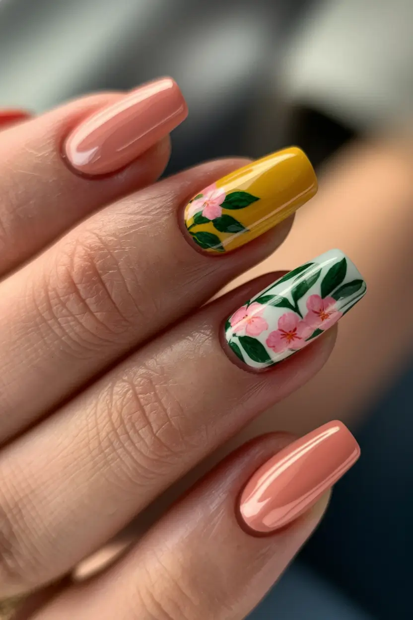 Tropical Vacation Nails for Summer 2025 Jungle Blooms and Citrus Tones