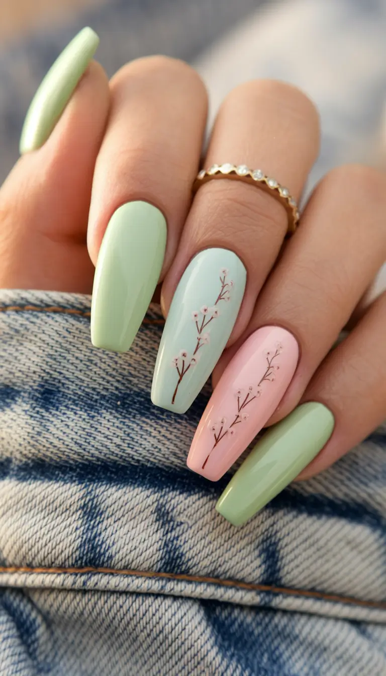 vacation nails ideas simple Mint Green and Blush Pink for European Garden Days