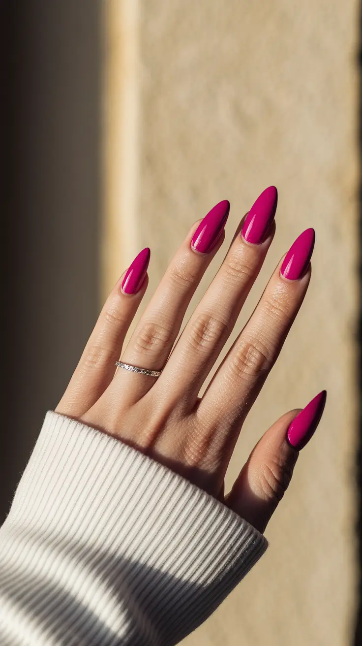 vacation nails ideas pink Fuchsia Statement Almonds for Everyday Glam