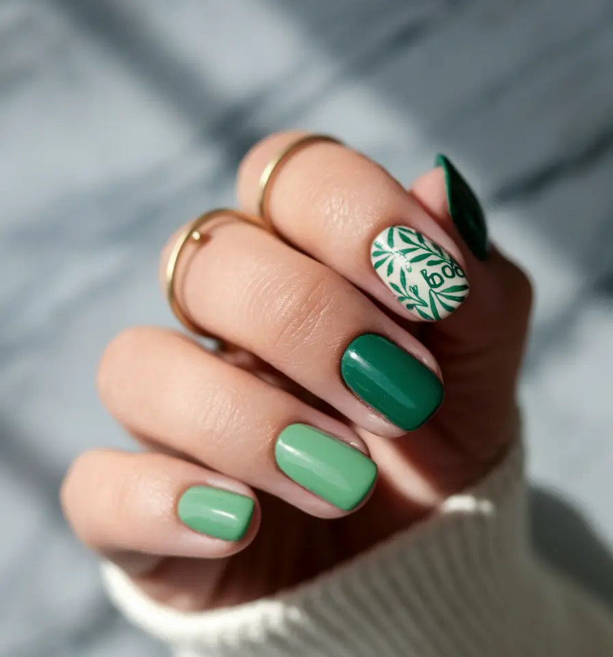 vacation nails ideas green Jungle Green Mix with a Pop of Tropical Art