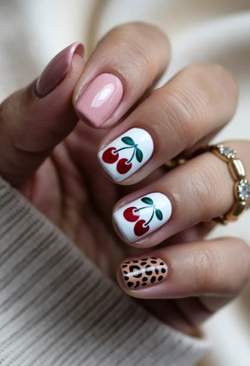 vacation nails ideas cute Cherry Pop and Cheetah for a Playful Summer Mood