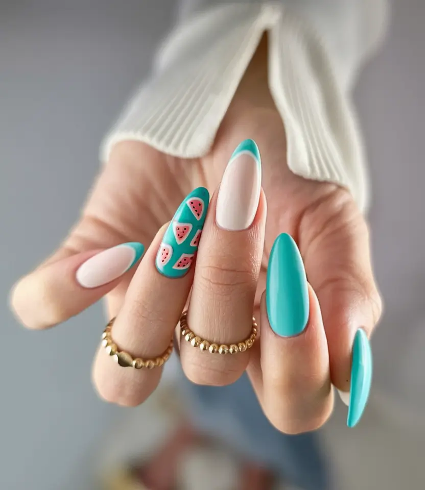 vacation nails ideas pink Watermelon Pop for Fun-Loving Island Days
