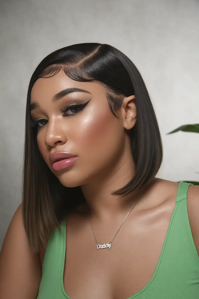 Wigs Hairstyle Summer 2025: Stylish Inspiration Glossy Precision Bob with Side Part