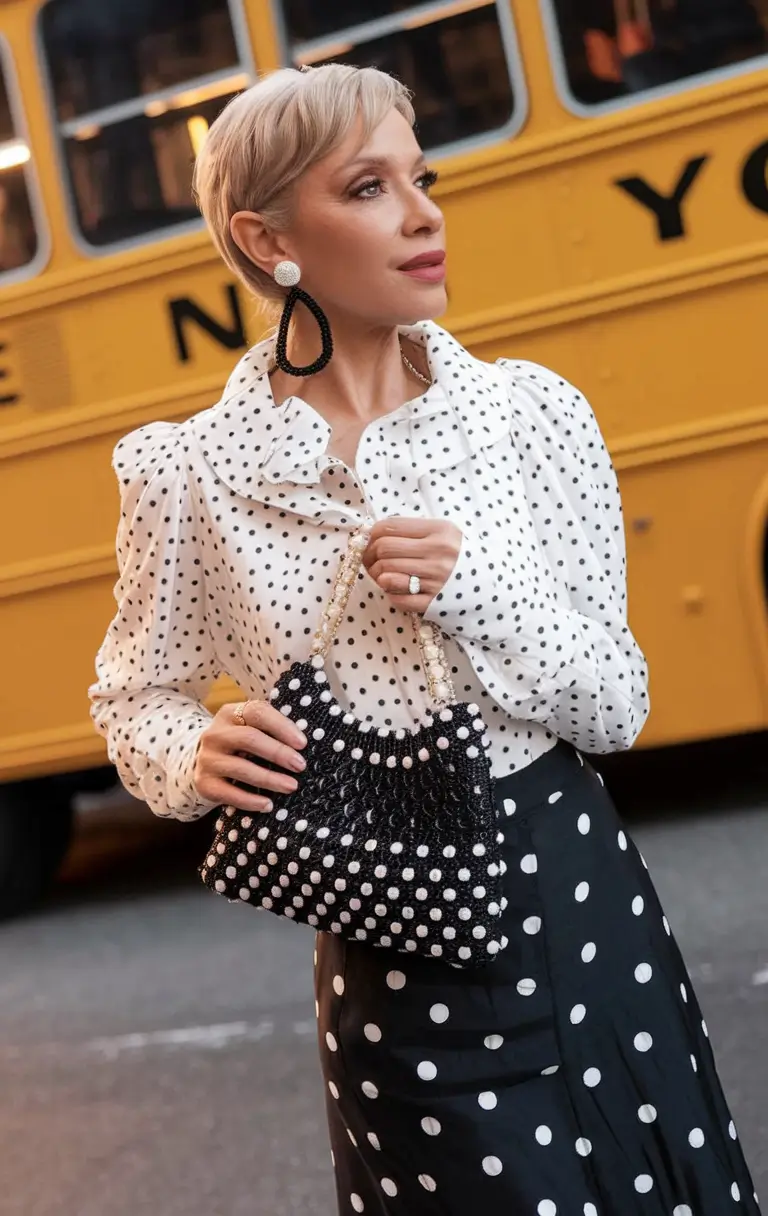 casual fall outfits for women over 50 – Modern Polka-Dot Remix