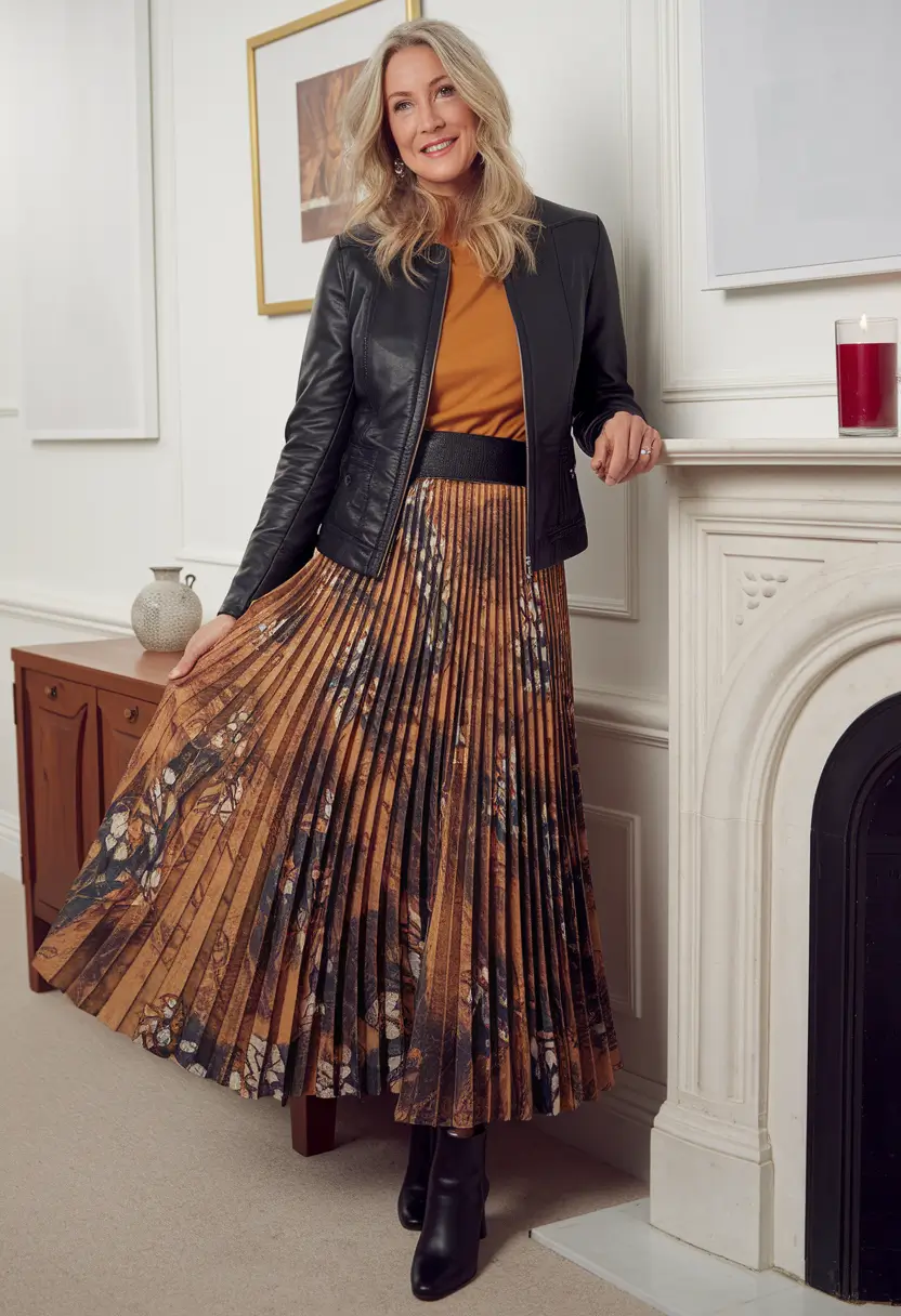 fall outfits women over 50 classy Autumn Leather and Pleats