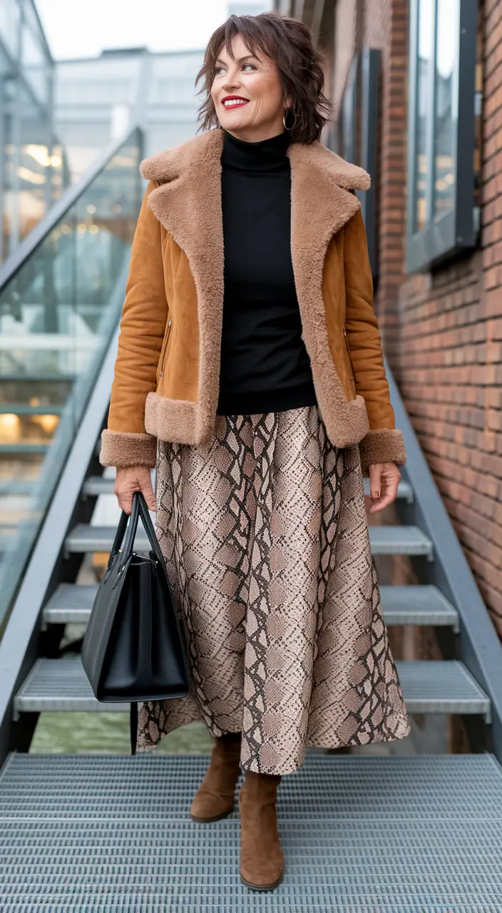 fall outfits women over 50 casual Snakeskin and Shearling Swagger