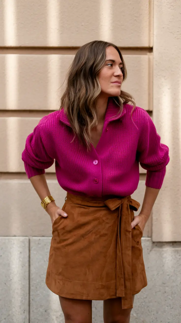 cute fall skirt outfits ideas 2025 - Bold Berry Wrap & Weekend Ease