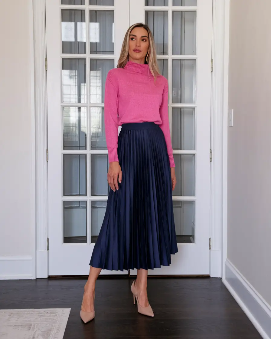 cute fall skirt outfits ideas 2025 Pop Color Meets Pleated Elegance