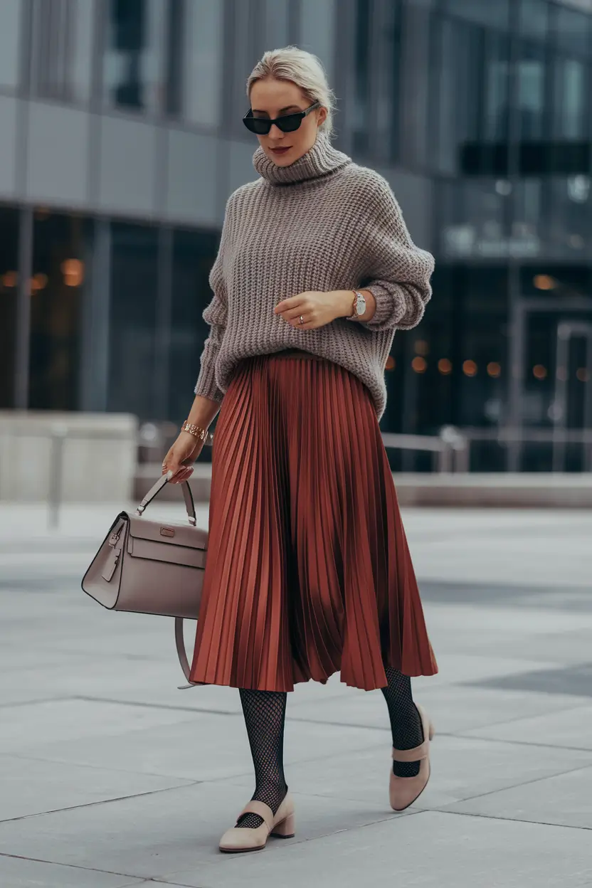 cute fall skirt outfits ideas 2025 - Rust Satin & Knit Luxe