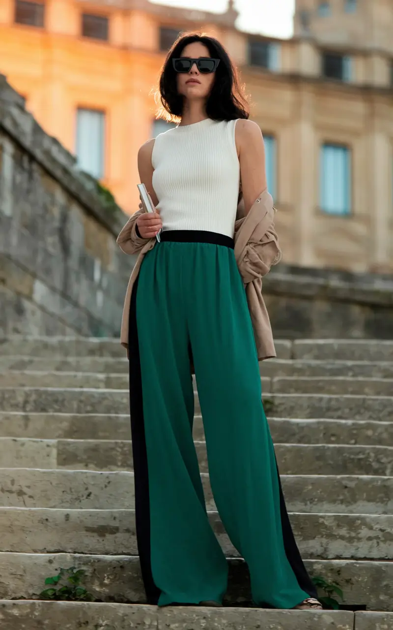 summer to fall transition outfits ideas 2025 - Emerald Palazzo Power