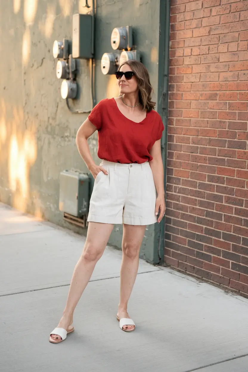 summer to fall transition outfits ideas 2025 - Tomato Tee & Linen-Blend Shorts Ease