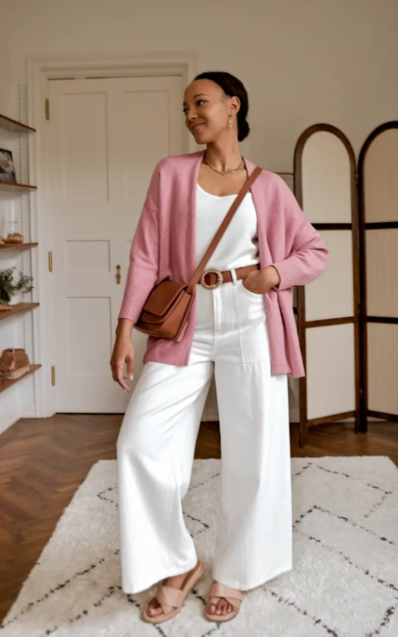 summer to fall transition outfits ideas 2025 - Blush Cardigan, Vanilla Whites