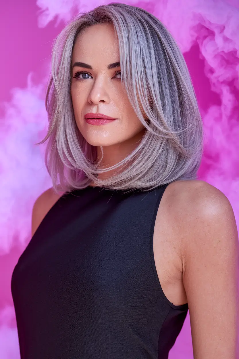 August 2025 hair color ideas – Smoky-Lilac Luxe Lob