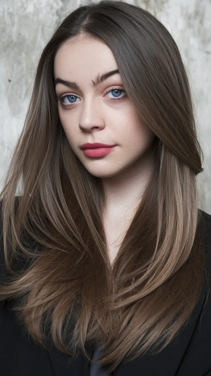 August 2025 hair color ideas – Mushroom-Cocoa Sleek Layers
