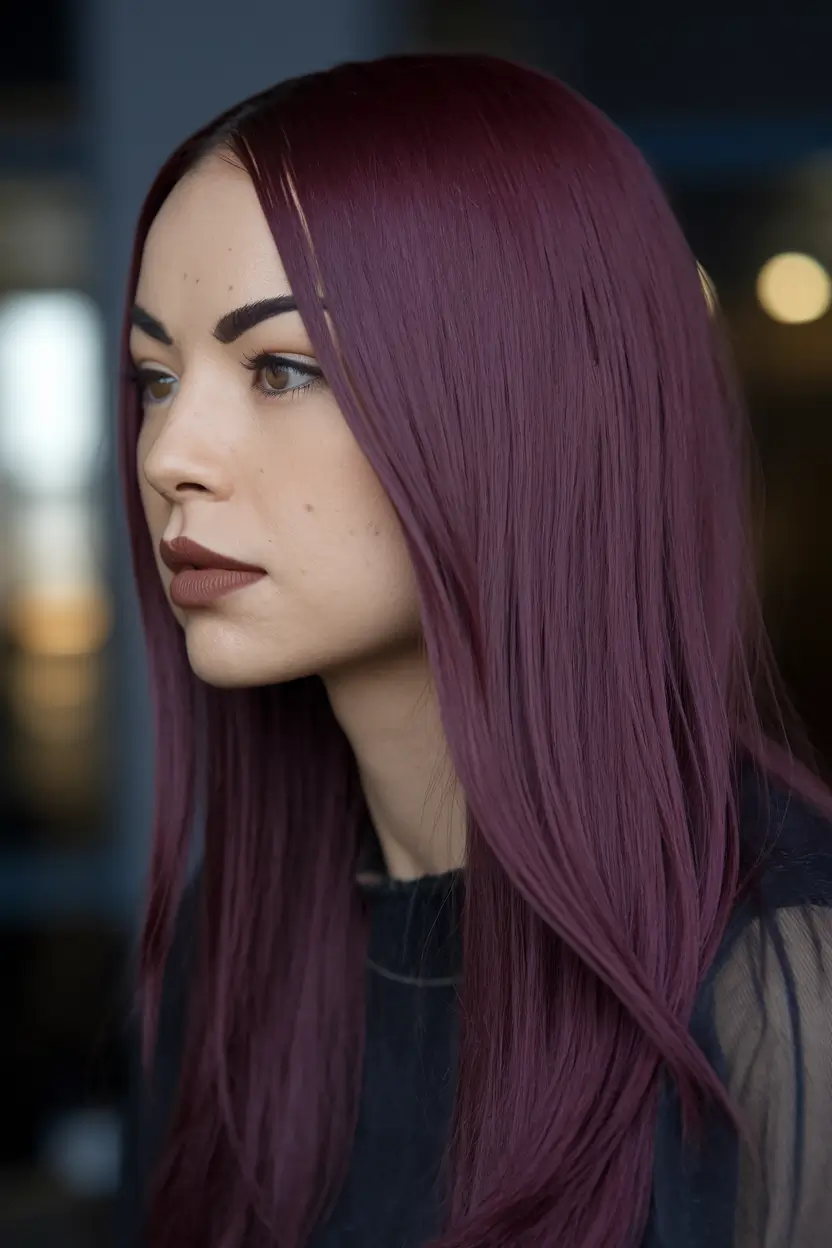 August 2025 hair color ideas – Plum-Velvet Power Length