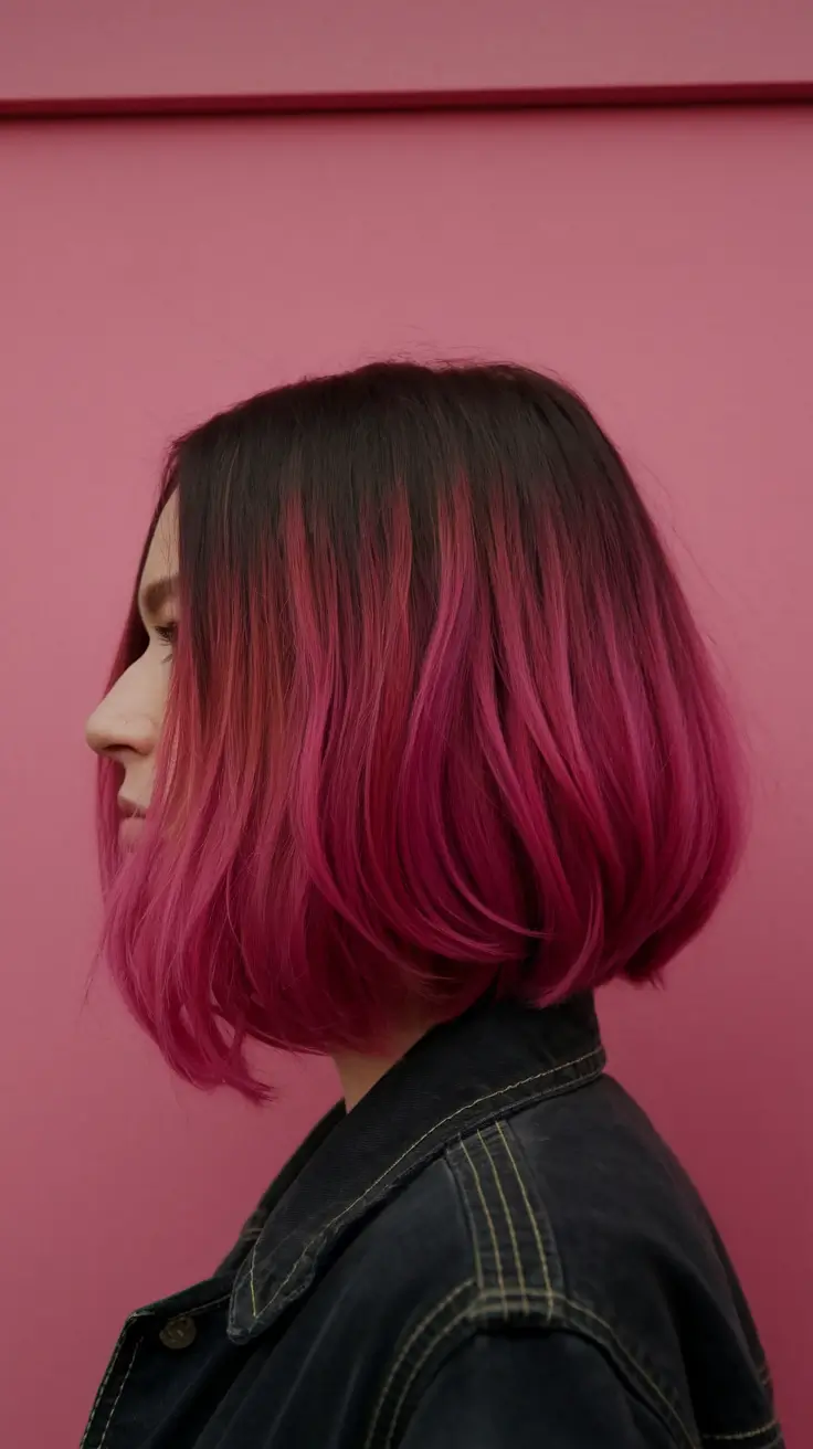 August 2025 hair color ideas – Wild Berry Dip-Dye Bob