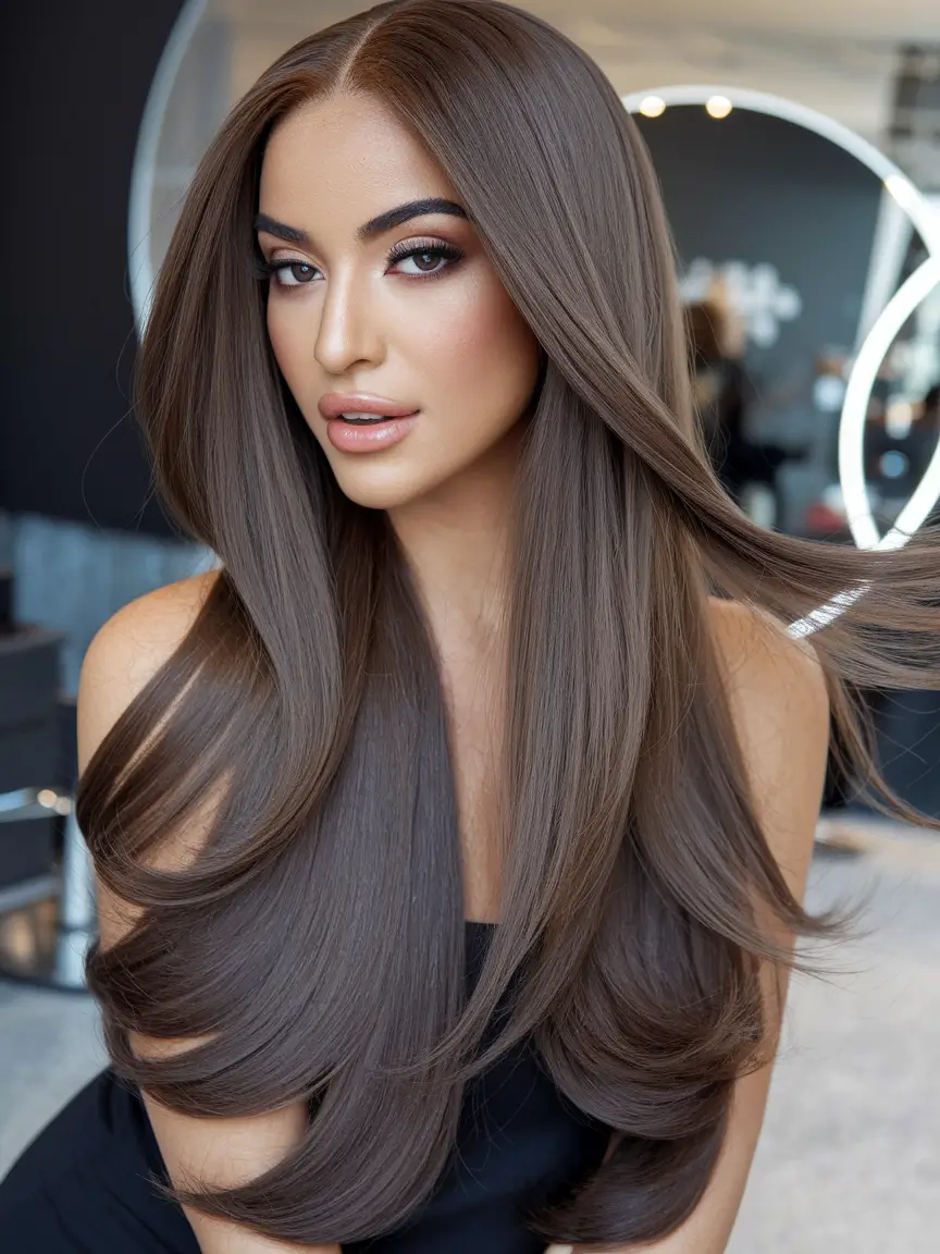 August 2025 hair color ideas – Cashmere Brunette Silk Lengths
