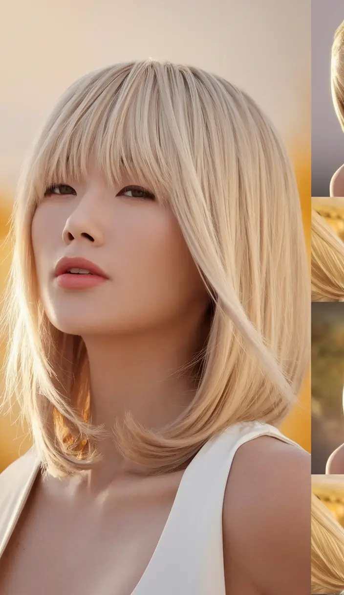 August 2025 hair color ideas – Vanilla-Chai Fringe Bob