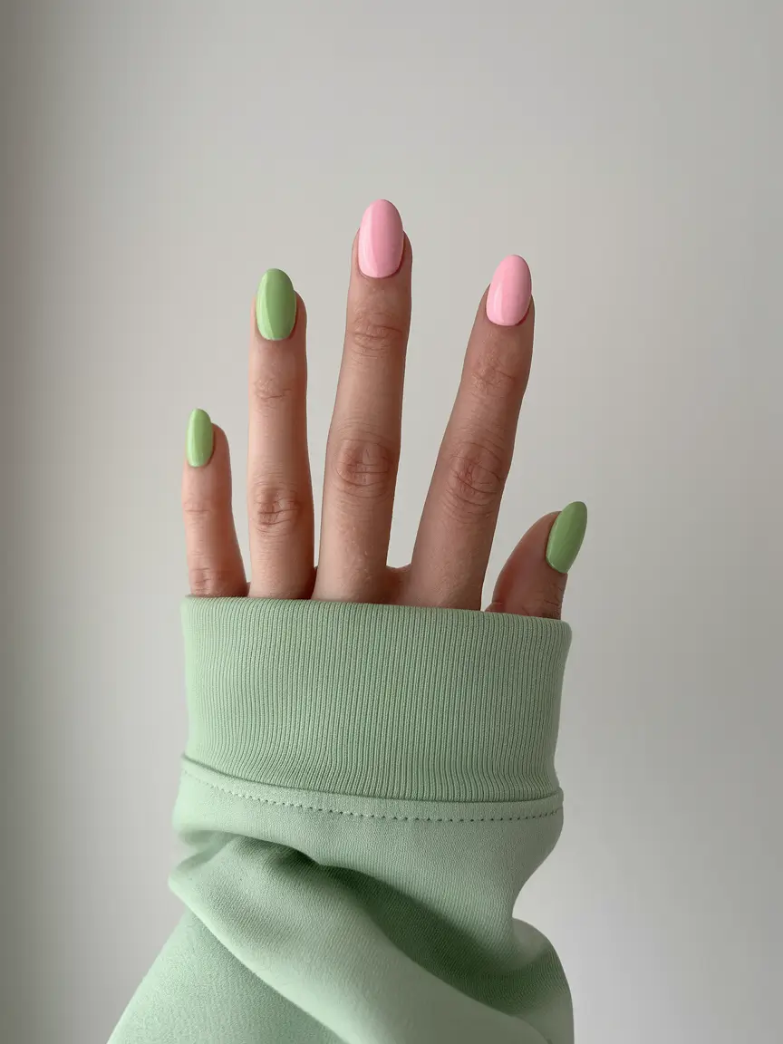 August 2025 nails design ideas Mint-and-Mallow Split Pastels